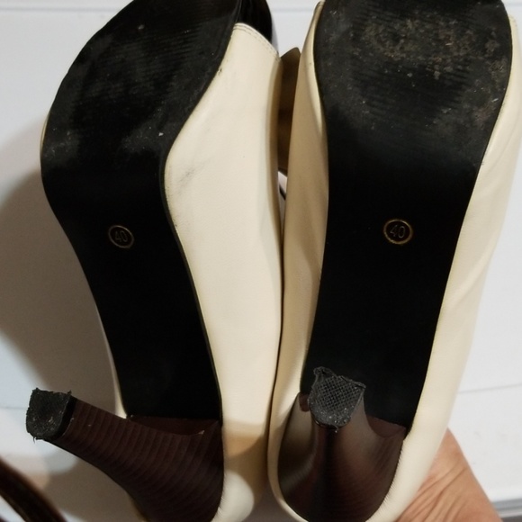 Manxixi Cream n Black Heels w Bows 40 or 8 to 8.5 - Picture 5 of 6